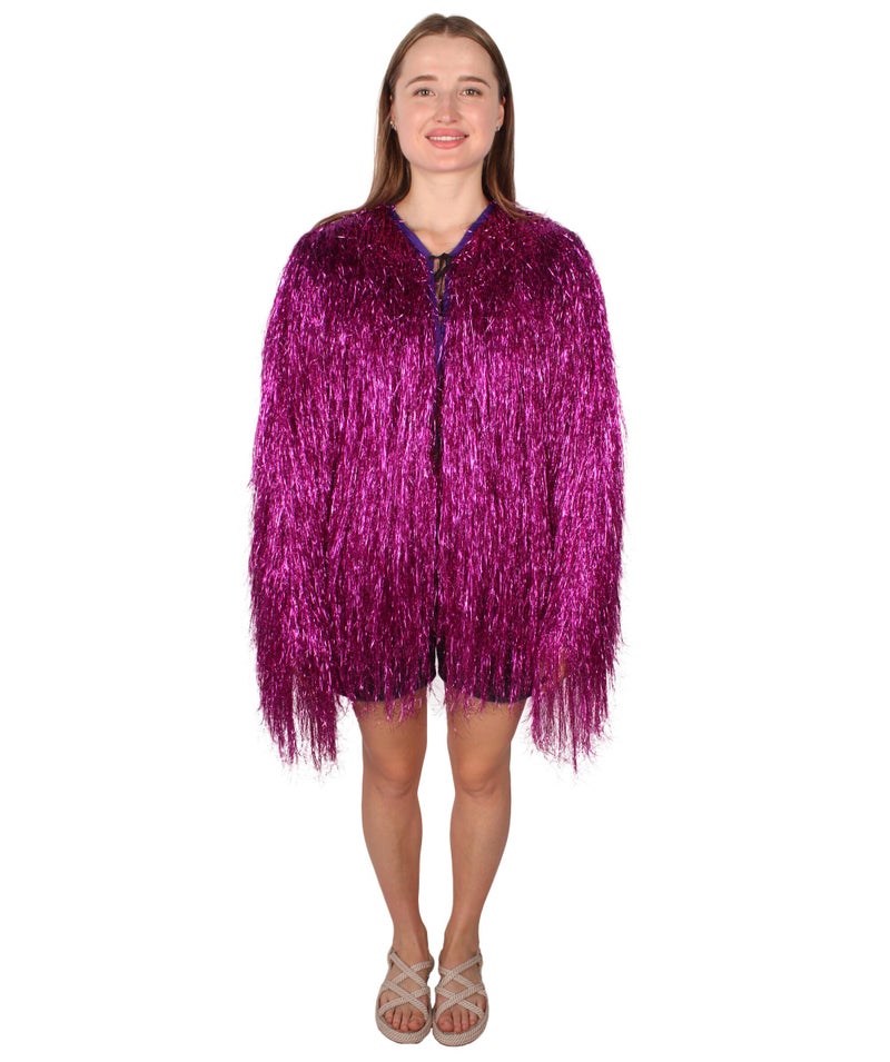 HPO Unisex Festival Carnival Thin Tinsel Jacket with Loose Fit | Extra Dense Tinsel | Purple Color - Image 1