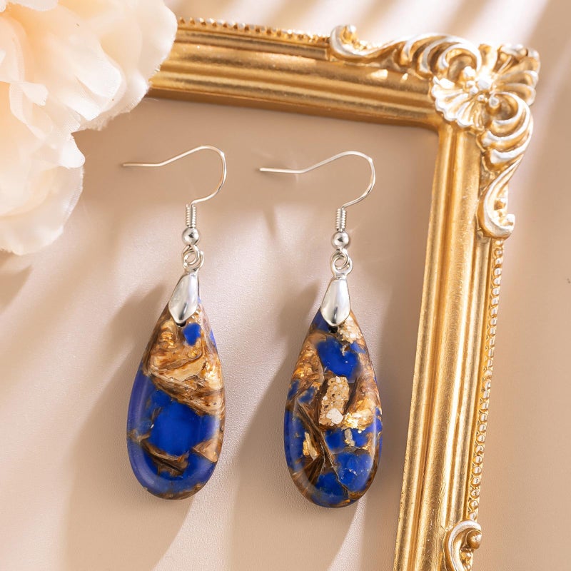 HAISWET Stone Drop Earrings for Women Blue Teardrop Dangle Drop Earrings - Image 2