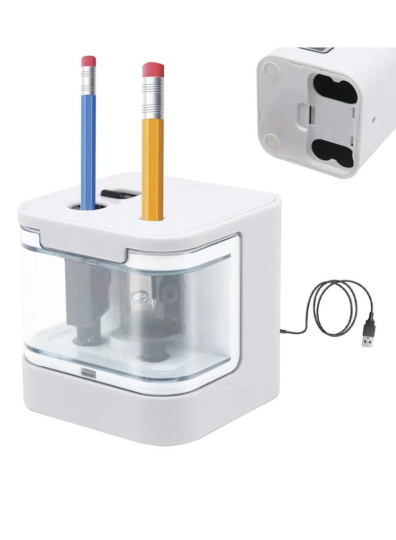 SYOSI Electric Pencil Sharpener 6-12 mm USB and Battery Sharpener Electric with Container Automatic Electronic Pencil Sharpener, Gray Double Hole Electric Pencil Sharpener for School Office and Classroom - Image 1