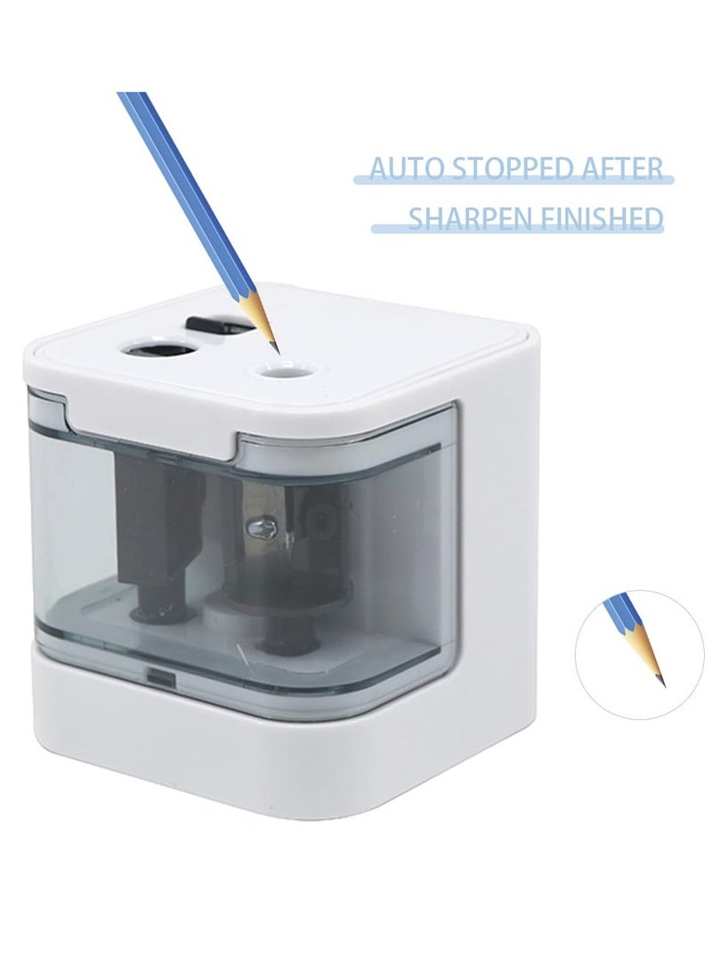 SYOSI Electric Pencil Sharpener 6-12 mm USB and Battery Sharpener Electric with Container Automatic Electronic Pencil Sharpener, Gray Double Hole Electric Pencil Sharpener for School Office and Classroom - Image 4