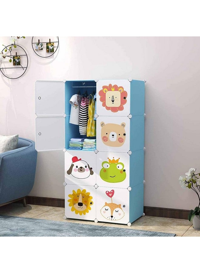 LACOSSI Plastic Baby Foldable Wardrobe For Clothes Storage, Kids Almirah For Clothes, Baby Cupboard For Clothes Storage Collapsible Wardrobe For Kids Clothes/Toys/Books (Blue, 8-Shelf-8-Door) - Image 1