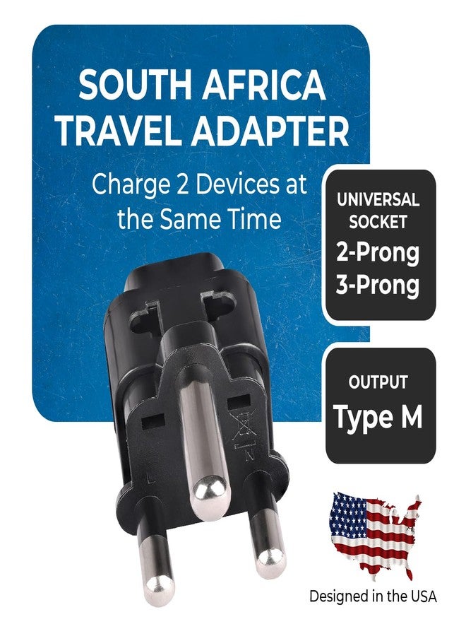 Orei OREI 2 in 1 USA to South Africa Adapter Plug (Type M) - 2 Pack, Black - Image 2