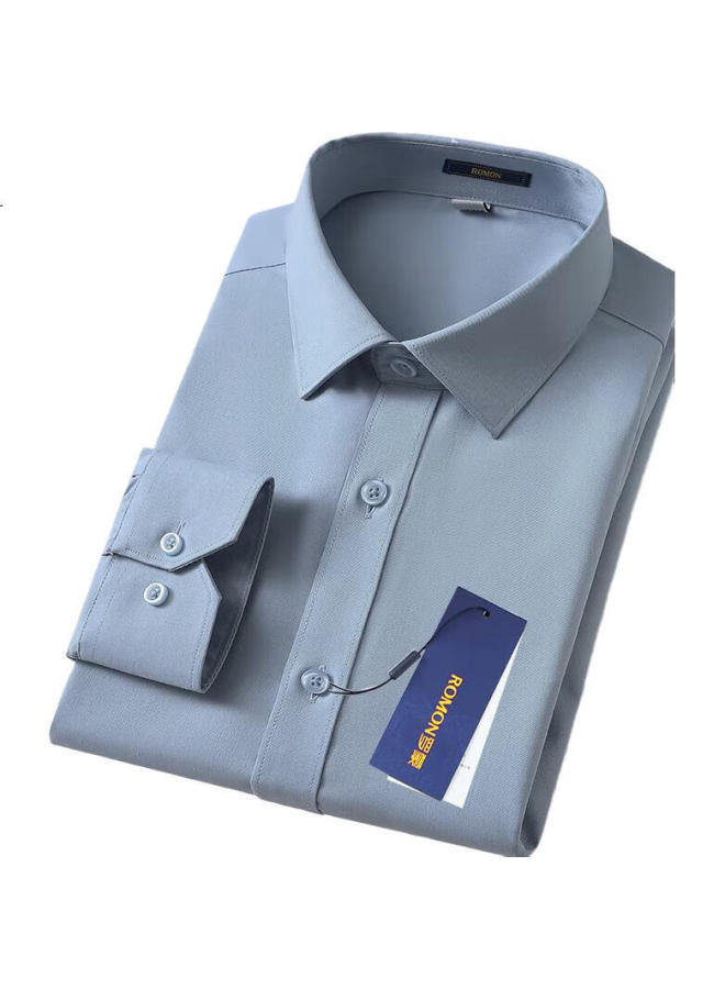 Romon Wrinkle-Resistant Long Sleeve Shirt Men'S Four Seasons Business Casual Solid Color Bamboo Fiber Shirt Workwear Top Men'S - Image 3