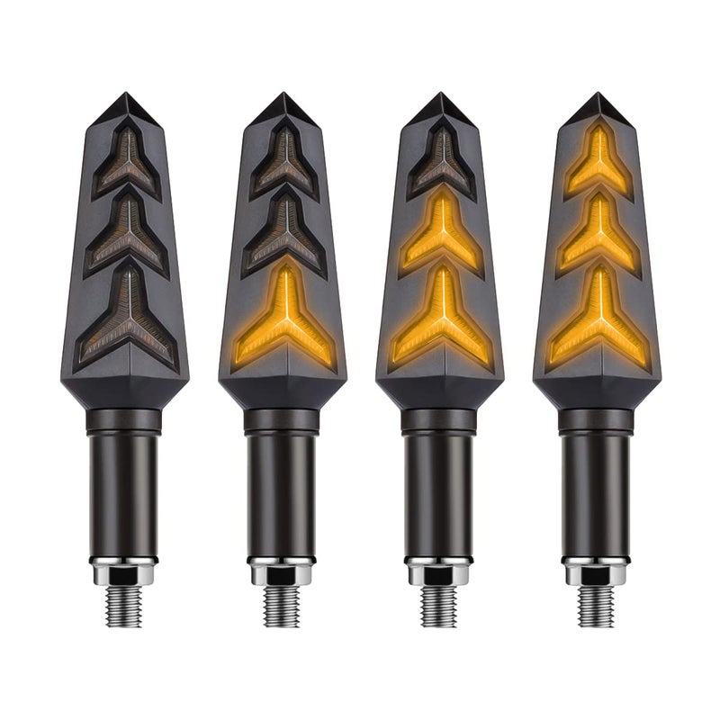 4PCS Motorcycle Indicator Lights 12V Super Bright Flowing Turn Signal Brake Daytime Running Light Universal for Motorbike Scooter Quad Cruiser Harley Yamaha Suzuki Off Road Black