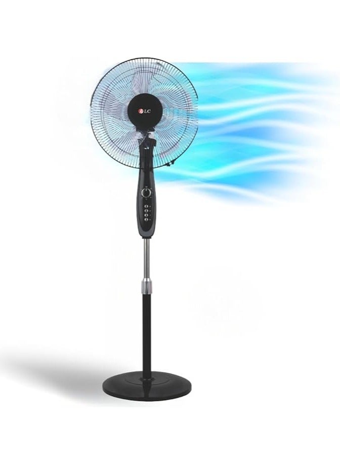 LC Pedestal Stand Fan, 5 Blades, Oscillation, Adjustable In Height, 3 Speed, with Remote Control, Black, Energy-Saving - Image 1
