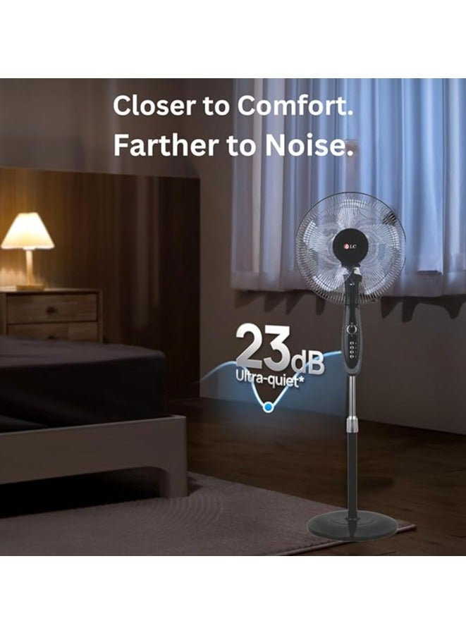 LC Pedestal Stand Fan, 5 Blades, Oscillation, Adjustable In Height, 3 Speed, with Remote Control, Black, Energy-Saving - Image 4