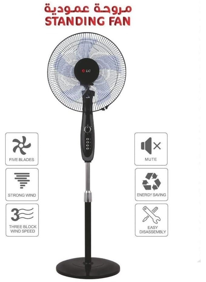 LC Pedestal Stand Fan, 5 Blades, Oscillation, Adjustable In Height, 3 Speed, with Remote Control, Black, Energy-Saving - Image 5