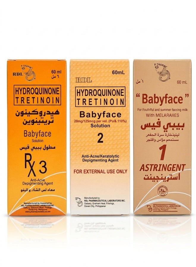 RDL Babyface Solution 3 Step Set Hydroquinone Tretinoin Babyface Solution RX 3,Solution 2 & Babyface" 1 Astringent