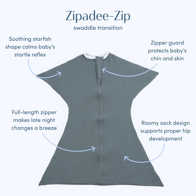 SleepingBaby Zipadee-Zip Transition Swaddle - Cozy Baby Swaddle Blanket with Zipper Convenience - Roomy Wearable Blanket for Easy Diaper Changes - Classic Grey, X-Small (3-6 Month) - 2 Pack - Image 2