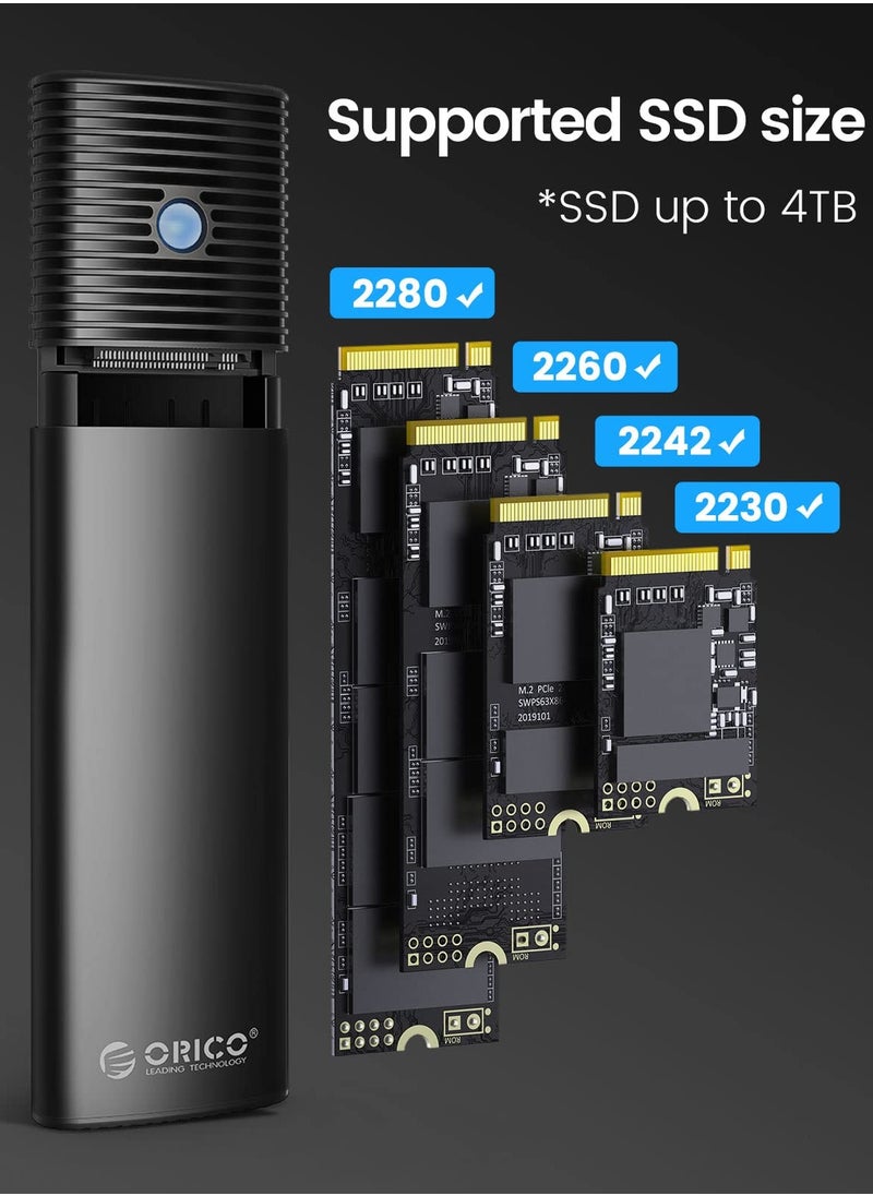 أوريكو M.2 NVMe SATA SSD المهايئ المغلف أداة خالية، USB C 3.2 Gen 2 10Gbps NVMe، 5GFF SATA PCIe M-Key(B+M Key) 2230/2242/2260/2280، دعم القارئ الخارجي M2 الألومنيوم UASP Trim-PWDM2-BK  - Image 5