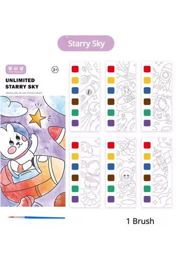 Space Coloring Book - Unlimited Starry Sky Let your child's imagination soar into space with this Stars and Galaxies Coloring Book! Featuring 12 watercolor coloring pages* with fun illustrations of astronauts, rockets, planets, and aliens! Each page has built-in watercolors*—just wet the brush and start coloring! 🖌️💧Suitable for children 3 years and older Safe and easy to use—helps develop concentration and imagination. Perfect for gifts or travel