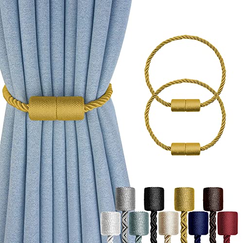 XDerlin 2 Pack Strong Magnetic Curtain Tiebacks Outdoor Decorative Tie Backs Modern Rope Tiebacks Modern Handmade Tie Backs Decorative Curtain Holdbacks for raperies-Gold - Image 1