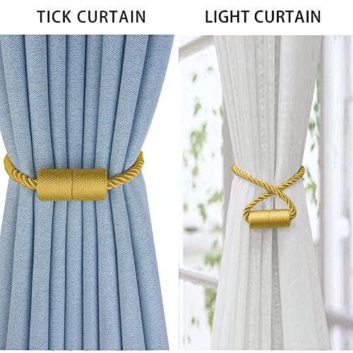XDerlin 2 Pack Strong Magnetic Curtain Tiebacks Outdoor Decorative Tie Backs Modern Rope Tiebacks Modern Handmade Tie Backs Decorative Curtain Holdbacks for raperies-Gold - Image 2