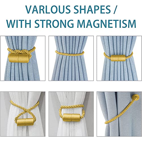 XDerlin 2 Pack Strong Magnetic Curtain Tiebacks Outdoor Decorative Tie Backs Modern Rope Tiebacks Modern Handmade Tie Backs Decorative Curtain Holdbacks for raperies-Gold - Image 3