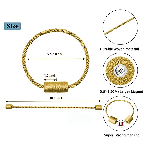 XDerlin 2 Pack Strong Magnetic Curtain Tiebacks Outdoor Decorative Tie Backs Modern Rope Tiebacks Modern Handmade Tie Backs Decorative Curtain Holdbacks for raperies-Gold - Image 5