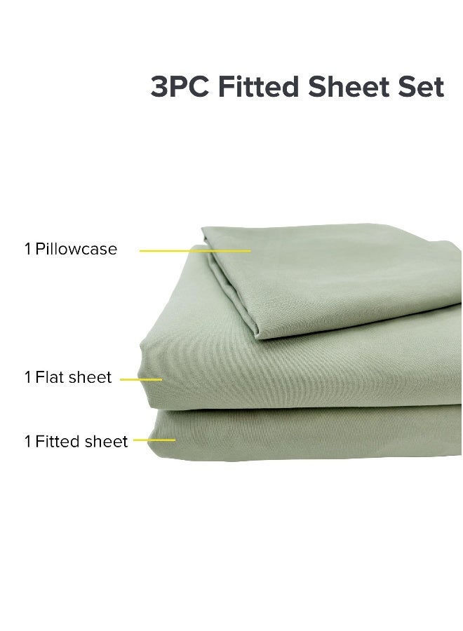 Noon East Double Size 3Pc Fitted Sheet Set | Soft Microfiber Material | Desert Sage Color | 1 Fitted Sheet 120 X 200 Cm With 40 Cm Deep Pocket, 1 Flat Sheet 200 X 280 Cm, 1 Pillow Case 50 X 75 Cm | Suitable For Double Size Mattress - Image 5