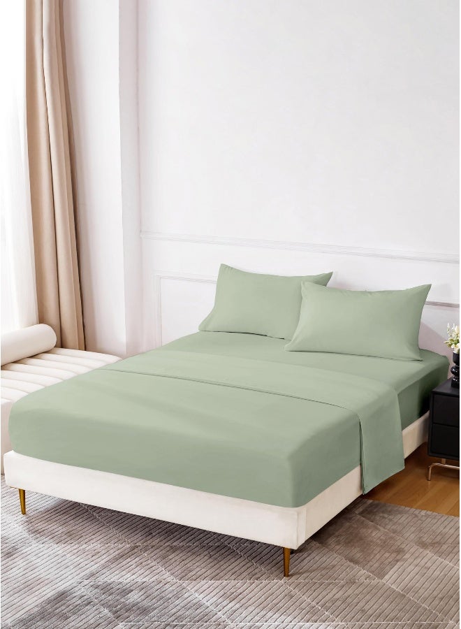 Double Size 3Pc Fitted Sheet Set | Soft Microfiber Material | Desert Sage Color | 1 Fitted Sheet 120 X 200 Cm With 40 Cm Deep Pocket, 1 Flat Sheet 200 X 280 Cm, 1 Pillow Case 50 X 75 Cm | Suitable For Double Size Mattress