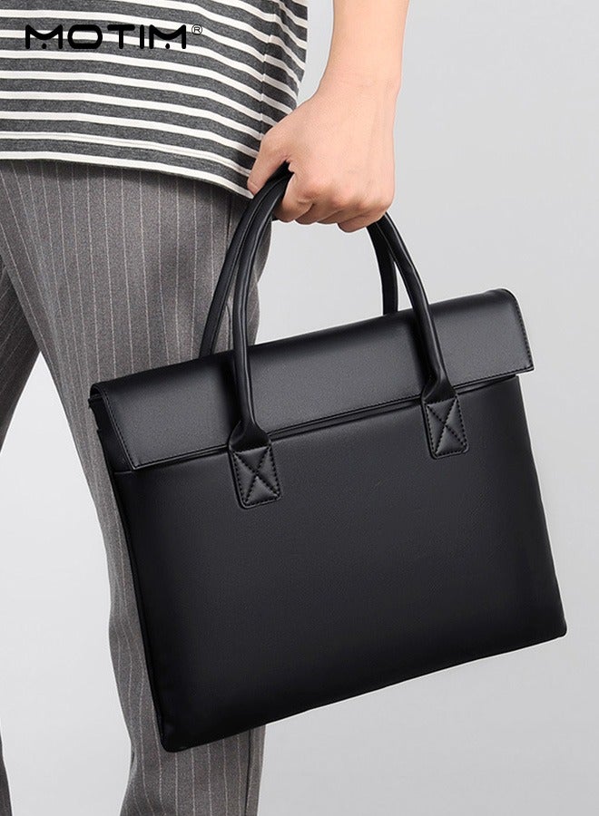 Motim 14 inch Leather Computer Briefcase Business Briefcase, Multi-Compartment Laptop Bag File Data Bag, Waterproof and Wear-Resistant Computer Bag, Attache for Professionals - Image 2