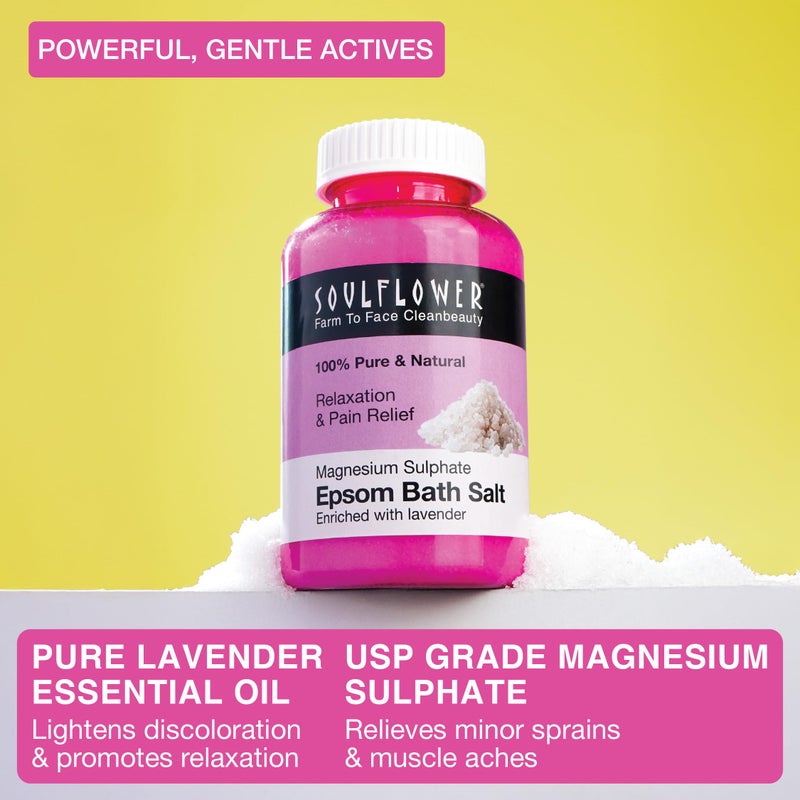 Soulflower Epsom Salt Crystal for Bath, Body Detox, Aura, Swelling & Soreness, Relaxing, Muscle Pain Relief | 100% Pure USP Grade Epsom Salt with Pure Organic Lavender Essential Oil 350g (Pack of 1) - Image 3