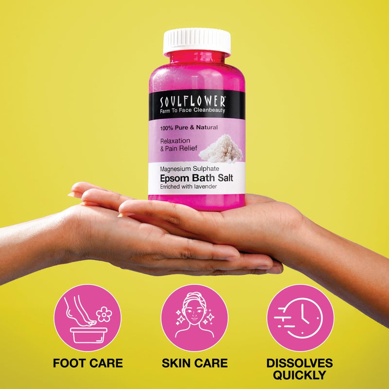 Soulflower Epsom Salt Crystal for Bath, Body Detox, Aura, Swelling & Soreness, Relaxing, Muscle Pain Relief | 100% Pure USP Grade Epsom Salt with Pure Organic Lavender Essential Oil 350g (Pack of 1) - Image 5