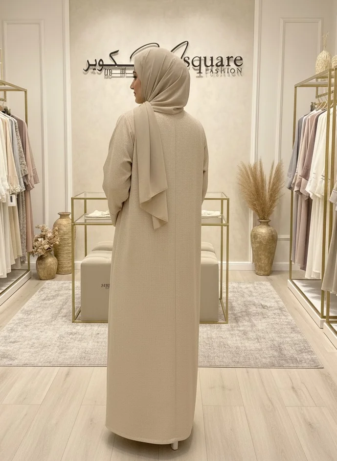 MSquare Fashion  Handmade Beige Everyday Open Abaya With Headscarf for Women | Best Price UAE