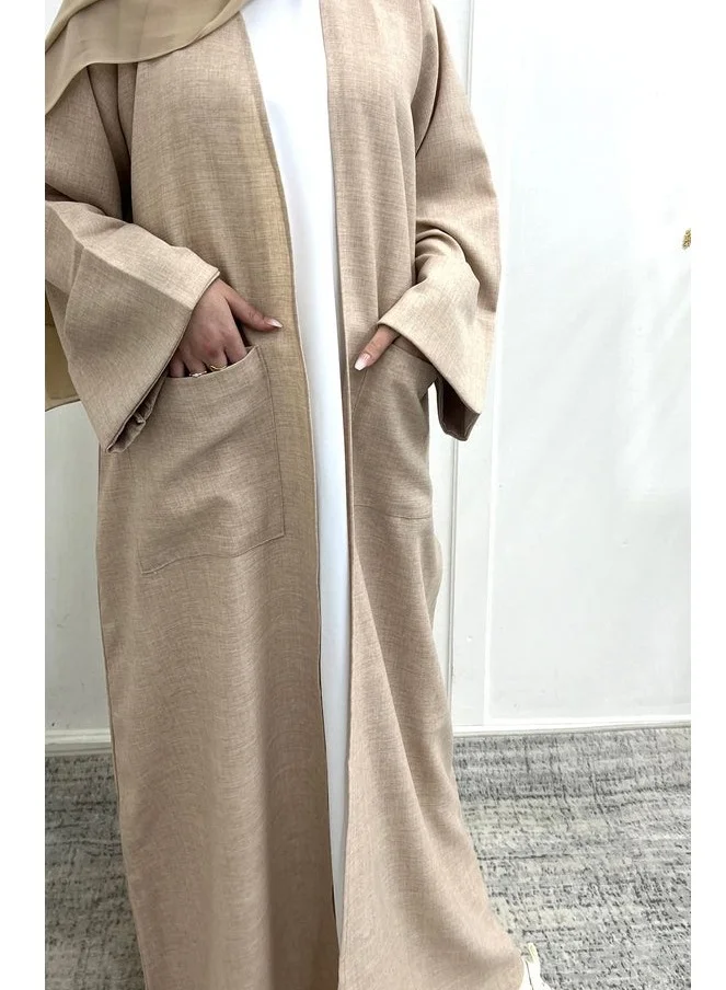 MSquare Fashion  Handmade Beige Everyday Open Abaya With Headscarf for Women | Best Price UAE