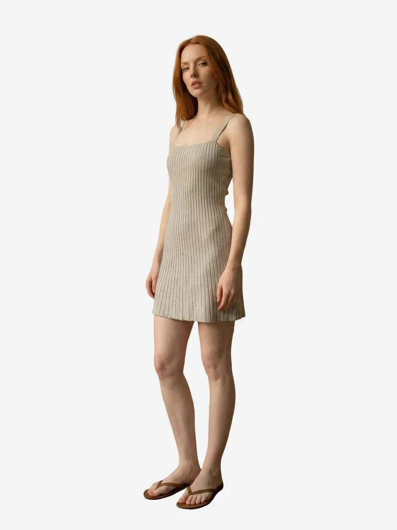 My Fashion Grey MY FASHION Ribbed Square-Neck Bodycon Mini Dress for Women | Best Price UAE