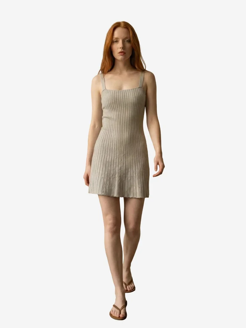My Fashion Grey MY FASHION Ribbed Square-Neck Bodycon Mini Dress for Women | Best Price UAE