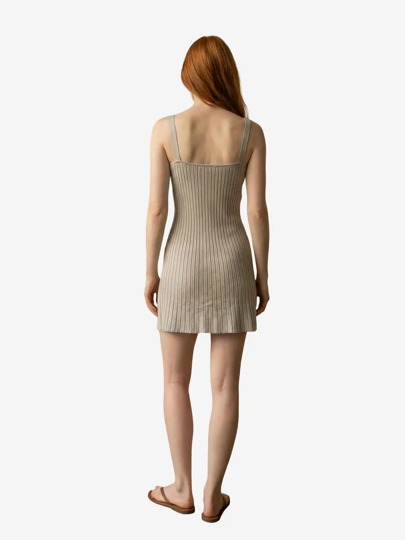 ماي فاشن MY FASHION Ribbed Square-Neck Bodycon Mini Dress