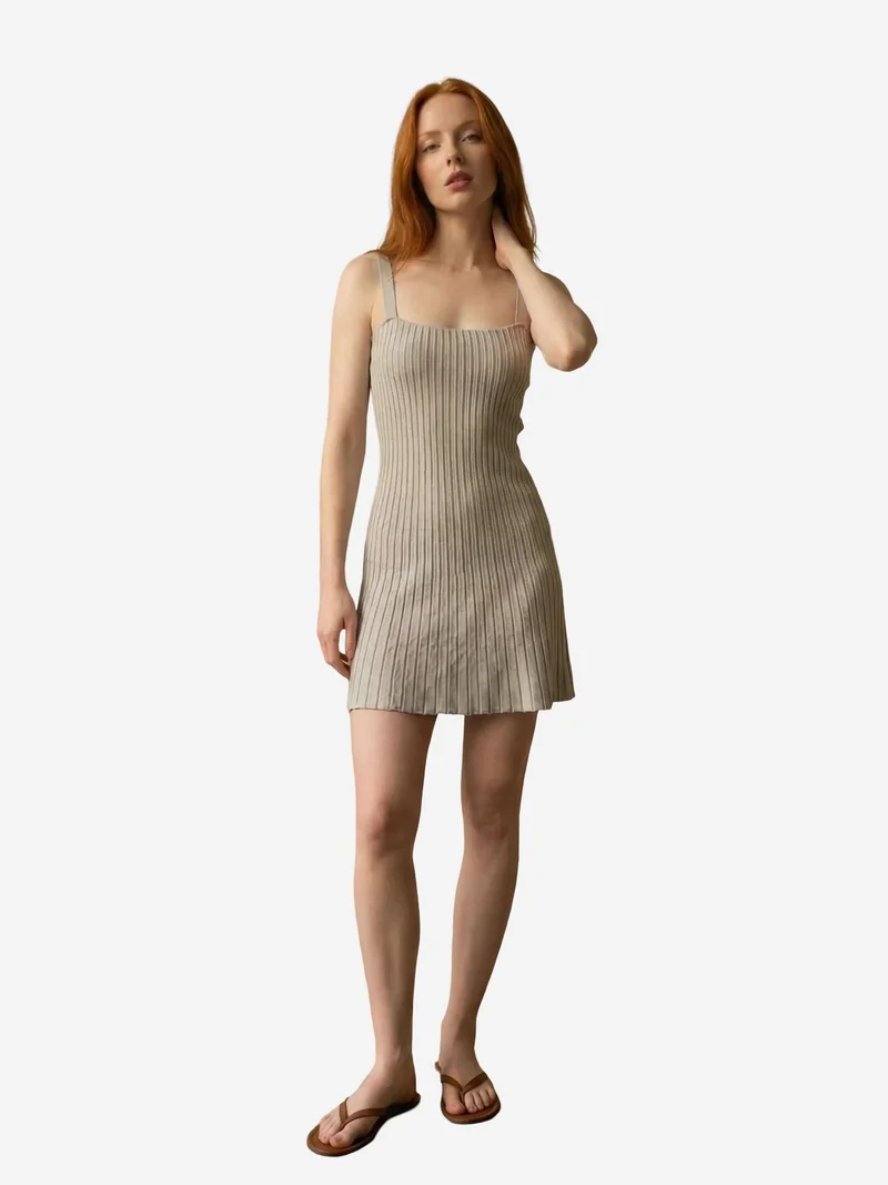 My Fashion Grey MY FASHION Ribbed Square-Neck Bodycon Mini Dress for Women | Best Price UAE
