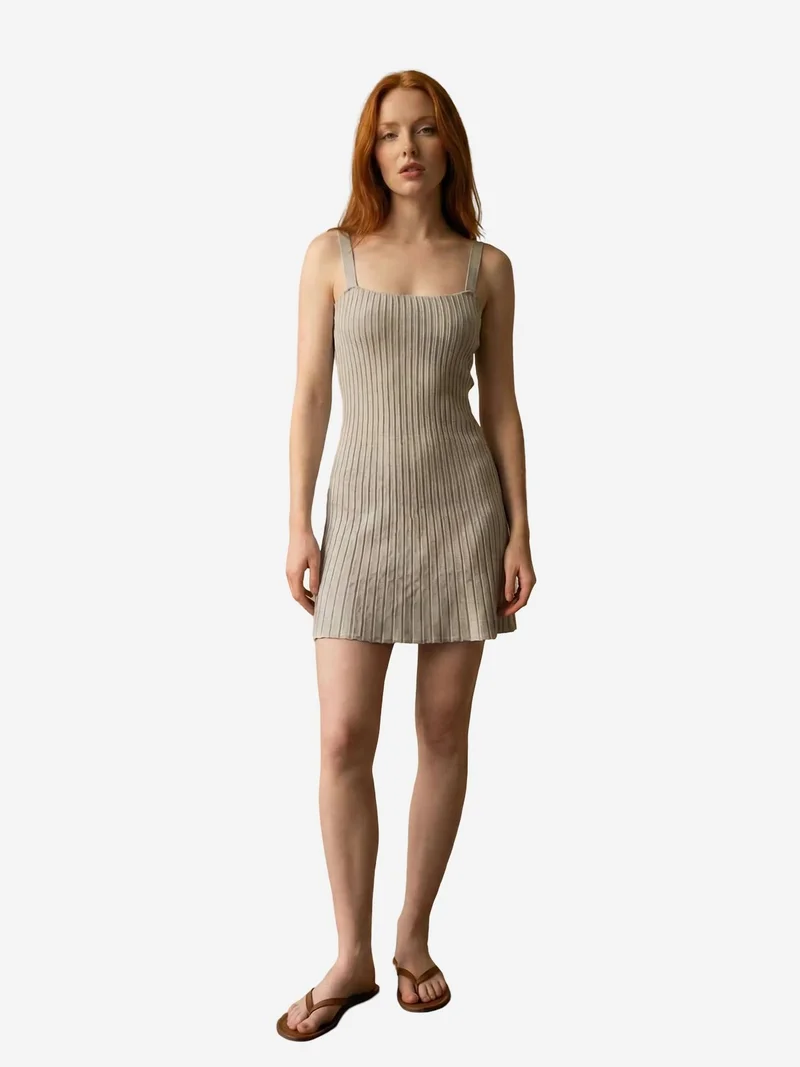 My Fashion Grey MY FASHION Ribbed Square-Neck Bodycon Mini Dress for Women | Best Price UAE
