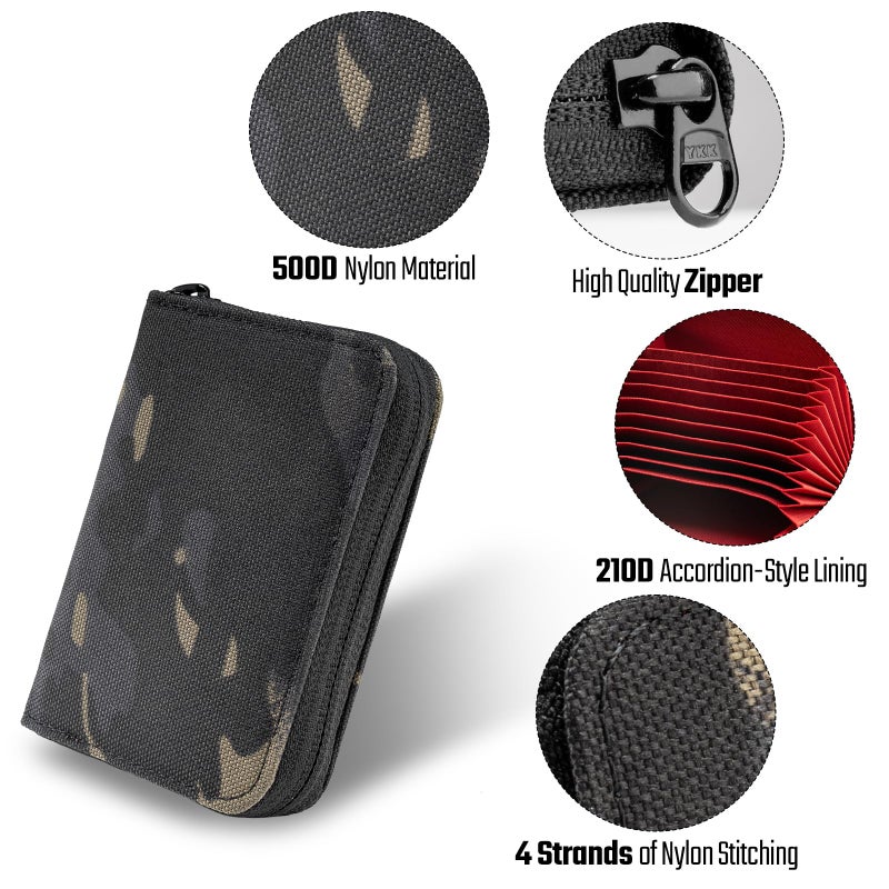 TACTICAL_GEEK PC1 EDC 11-slot Nylon Card Holder for Credit Cards, Lightweight Zippered Minimalist Wallet, Ideal for Work Travel, with Coin Pouch, Ultra-light and Waterproof (Camo Black) - Image 4