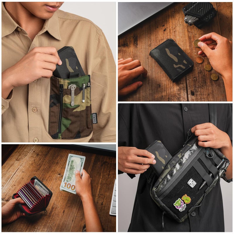 TACTICAL_GEEK PC1 EDC 11-slot Nylon Card Holder for Credit Cards, Lightweight Zippered Minimalist Wallet, Ideal for Work Travel, with Coin Pouch, Ultra-light and Waterproof (Camo Black) - Image 5
