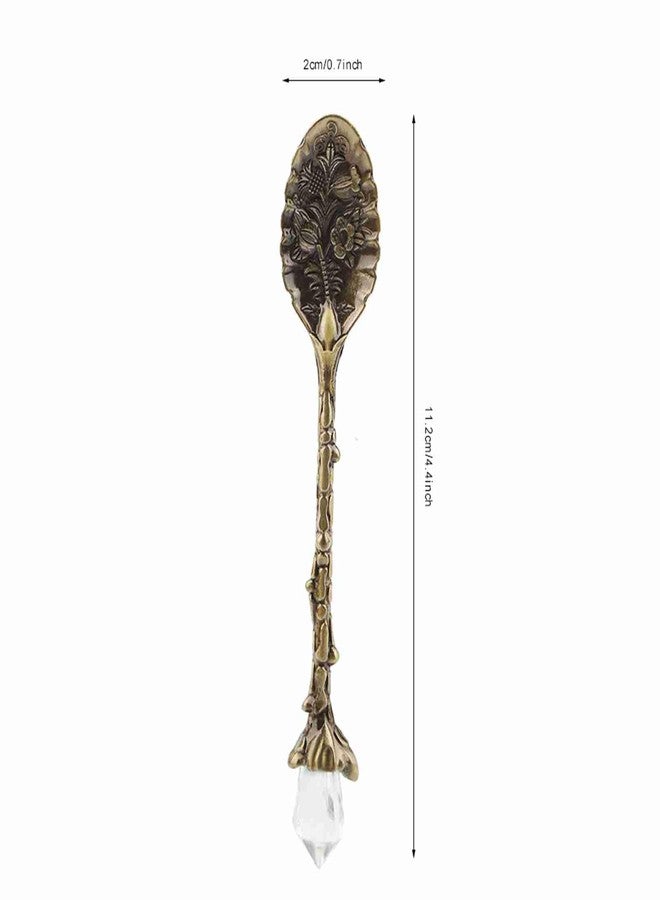Luatoxry Vintage Tea Spoons, 4.4x0.7x0.3in Crystal Spoon, Zinc Alloy Decorative Spoons, Multipurpose Vintage Style Spoon for Bar, Milk Tea Shop, Coffee Shop, Home, Green Bronze - Image 2