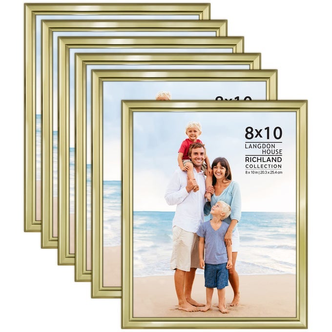 8X10 PICTURE FRAMES SET GOLD 6 PACK DISTINGUISHED EDGING FOR CLASSIC STYLE RICHLAND COLLECTION