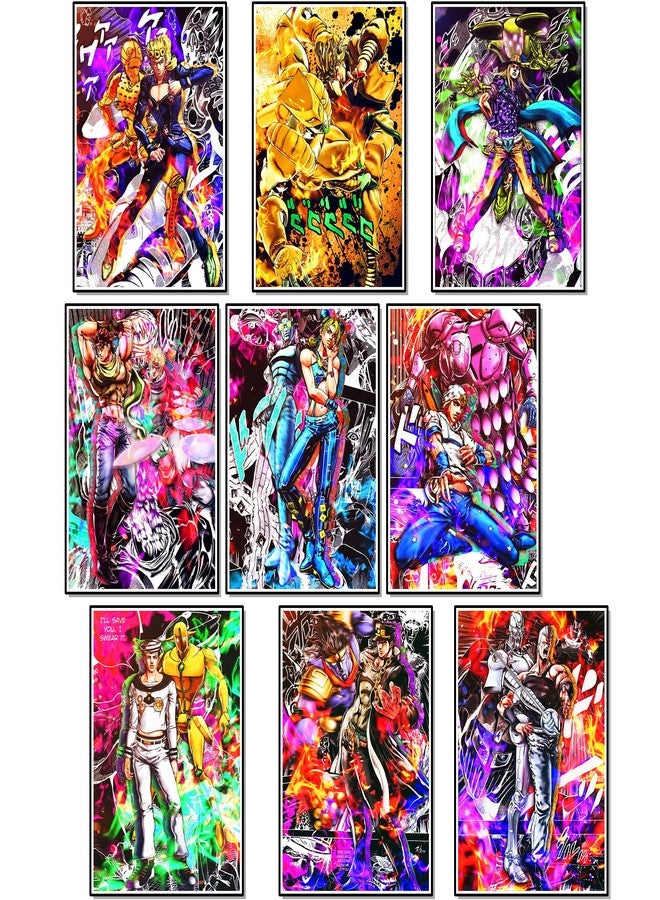 Thepaper9store Paper9store Pack of 9 - Anime Posters self-Adhesive Anime Wall Poster for Room, Size A4 Self-Adhesive 300 GSM Thick matt Poster (JoJo Bizarre Adventure) - Image 1