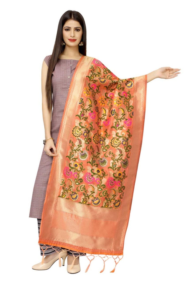 JENNY DESIGNER Women's Woven Design Banarasi Silk Dupatta - Image 1