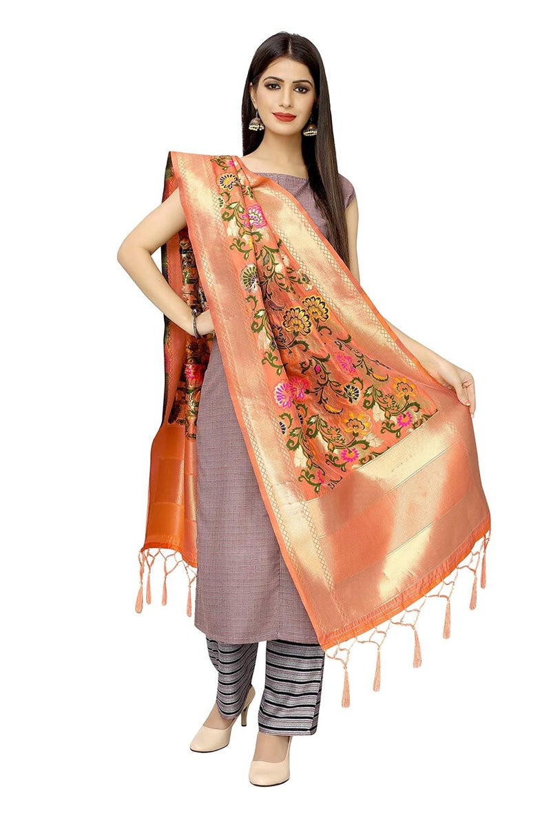 JENNY DESIGNER Women's Woven Design Banarasi Silk Dupatta - Image 2