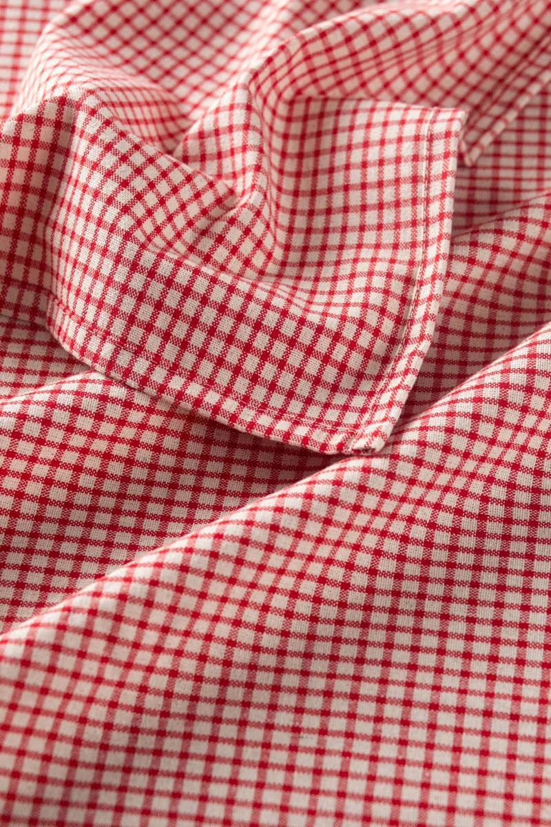Wellstil Texture | Linen Piti Checkered Red Tablecloth, Gingham Picnic Cloth 130x170