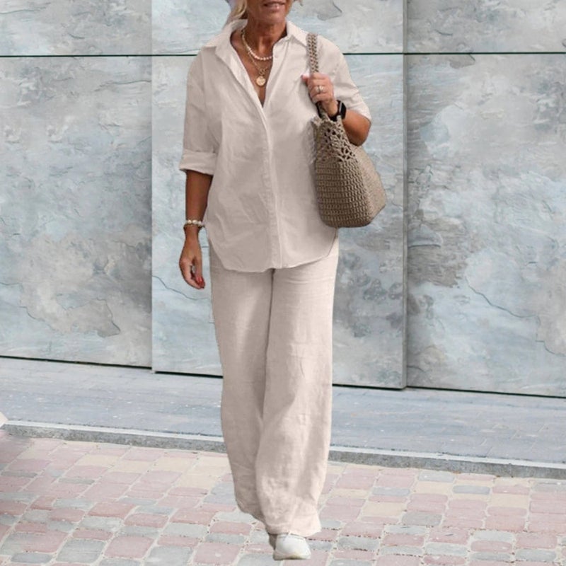 Barbora Comfortable and Daily Linen Ecru Two Piece Set Bottom Top LN17EKRU6 - Image 2