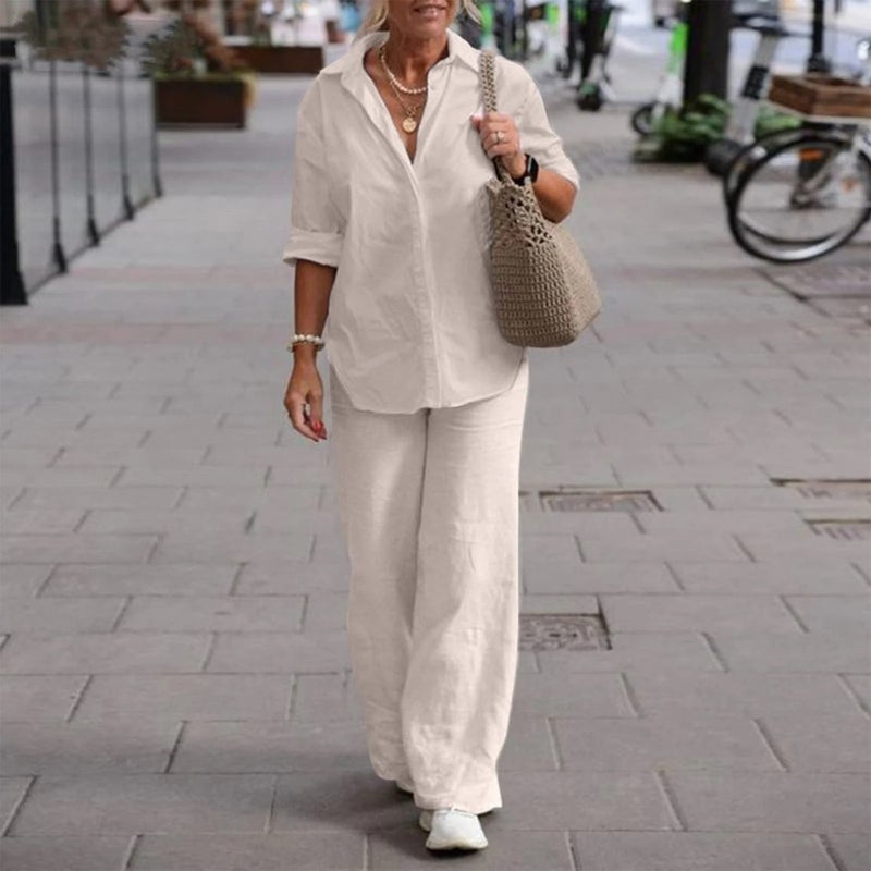 Barbora Comfortable and Daily Linen Ecru Two Piece Set Bottom Top LN17EKRU6 - Image 1