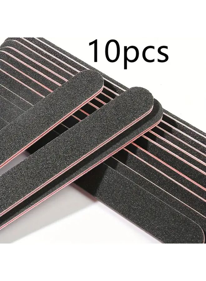 Professional Black Double Sided Nail File Set 10pcs 100 180 Grit Washable Manicure Tools - Image 1