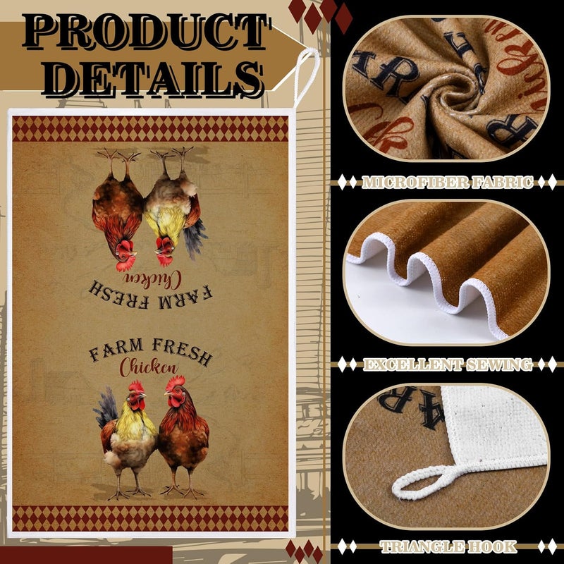 Bencailor 6 Pcs Farm Kitchen Towels Rooster Dish Towels Farmhouse Kitchen Decor Farm Animal Hand Towels Chicken Towels for Kitchen Fall Thanksgiving Halloween Christmas(Brown,Retro Chicken Print) - Image 5