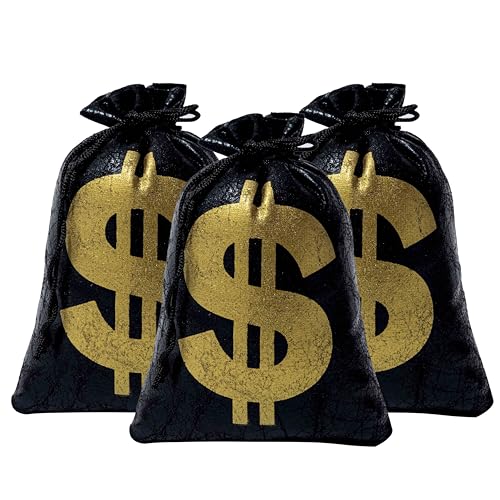 RICHNESS Money Bag with Dollar Sign 45X6 Inch Faux Leather Costume Money Bag Pouch with Drawstring Closure Treasure Sack for Bank Robber Old West Pirate Cowboy Casino Theme party Pack of 12 - Image 3