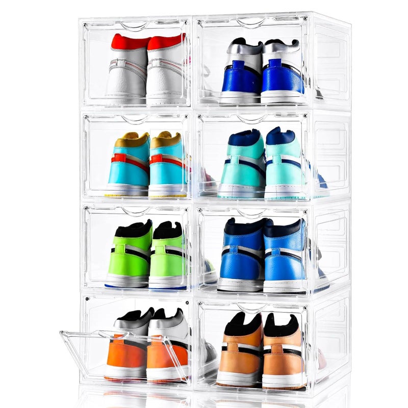 Clemate Upgraded X-Large Shoe Storage Box,8 Pack,Shoe Box Clear Plastic Stackable,Drop Front Shoe Box with Clear Door,Shoe Organizer and Shoe Containers For Sneaker Display,Fit up to US Size13 - Image 1