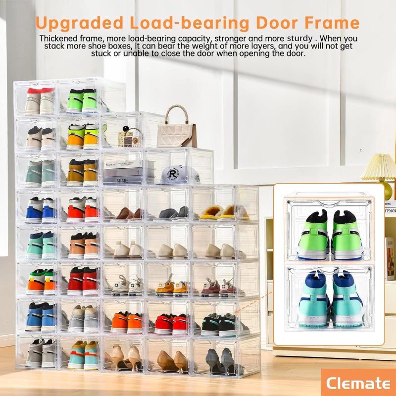 Clemate Upgraded X-Large Shoe Storage Box,8 Pack,Shoe Box Clear Plastic Stackable,Drop Front Shoe Box with Clear Door,Shoe Organizer and Shoe Containers For Sneaker Display,Fit up to US Size13 - Image 5