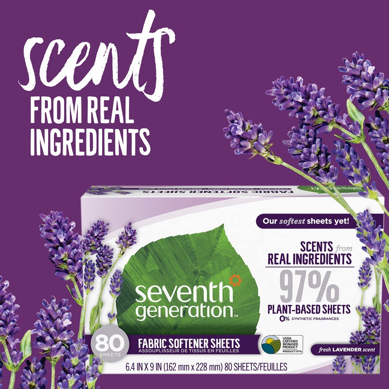 Seventh Generation Dryer Sheets Laundry Fabric Softener, Fresh Lavender Scent, 80 Sheets - Image 2