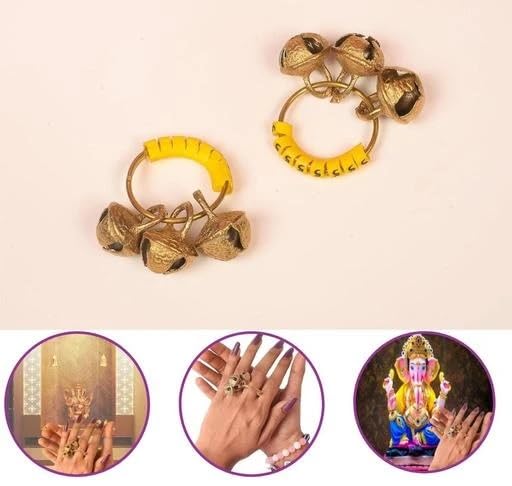 Doorbag Clapping Finger Ring Brass Ghungroos with PVC Yellow Rubber and Kadi for Bhajan Gifting God Ganapati Pooja Aarti Ganesh Celebration Small Bells 10 - Image 3