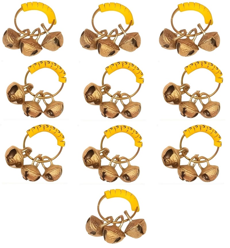 Doorbag Clapping Finger Ring Brass Ghungroos with PVC Yellow Rubber and Kadi for Bhajan Gifting God Ganapati Pooja Aarti Ganesh Celebration Small Bells 10 - Image 1