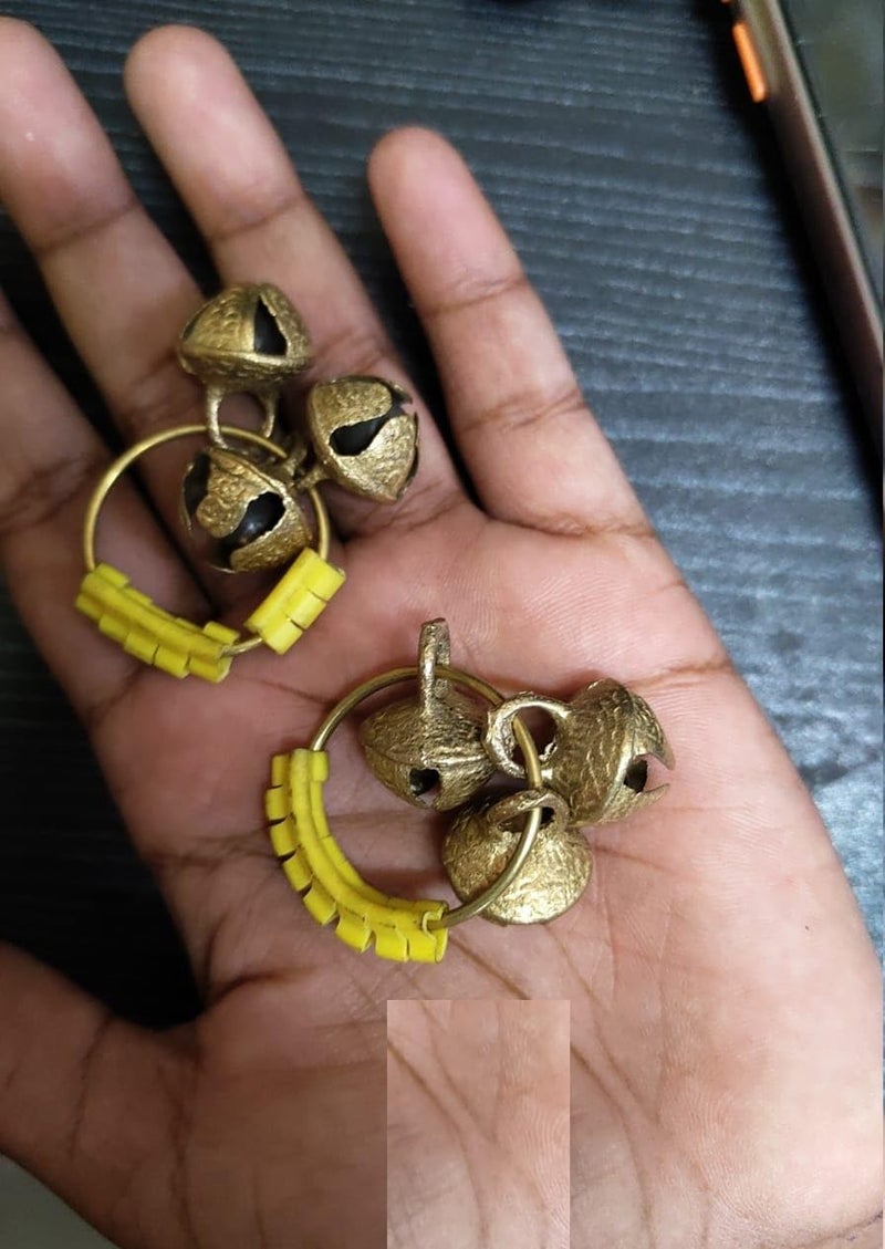 Doorbag Clapping Finger Ring Brass Ghungroos with PVC Yellow Rubber and Kadi for Bhajan Gifting God Ganapati Pooja Aarti Ganesh Celebration Small Bells 10 - Image 4